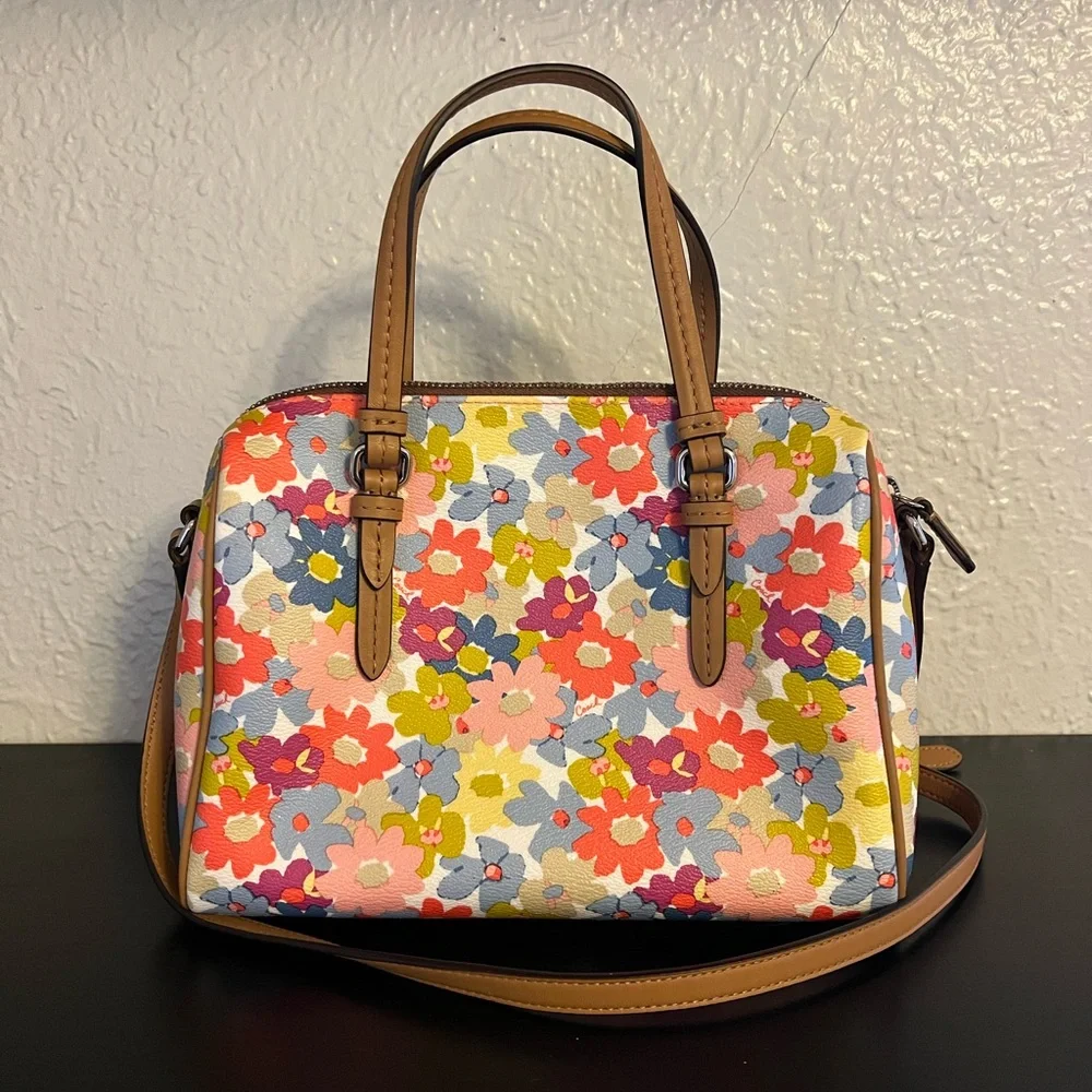 Coach Floral Satchel - Pink, Yellow, Blue, Red - Picture 6 of 8